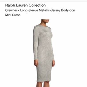 Body-con Long Sleeve Metallic-Jersey Midi Dress